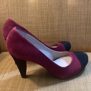 Willa by Franco Sarto color block port wine and black suede heel